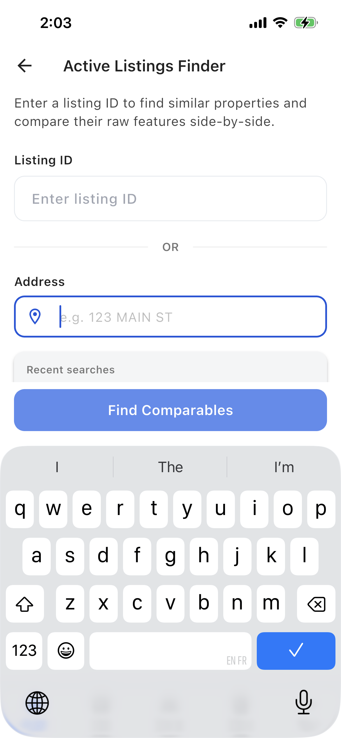 Active listings finder, search by ID or address
