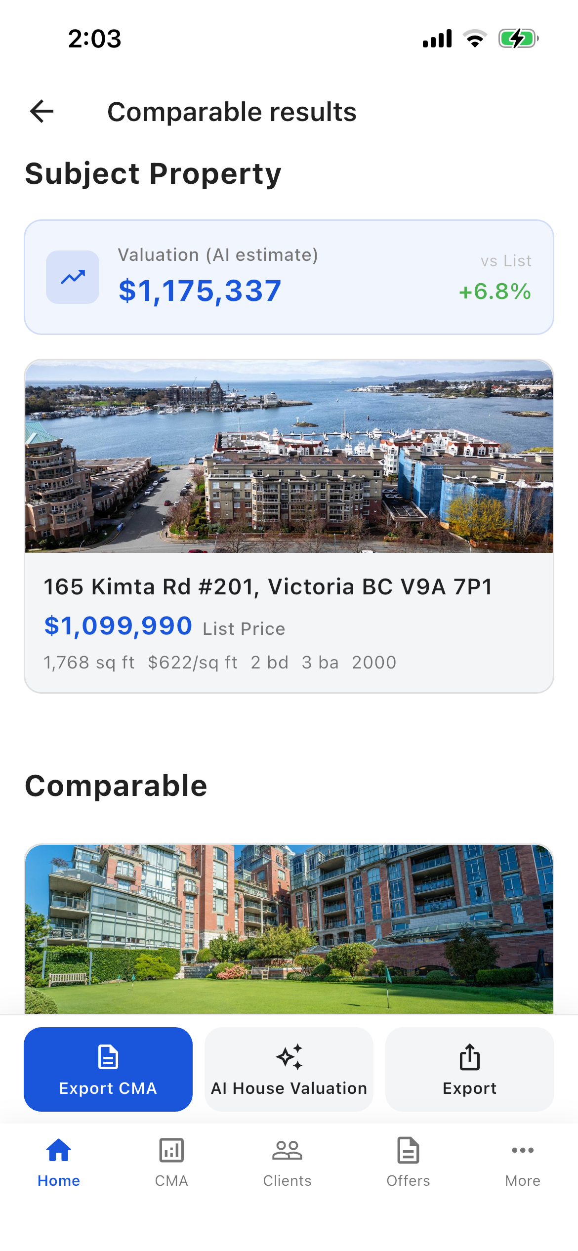 Comparable results, AI valuation versus list price