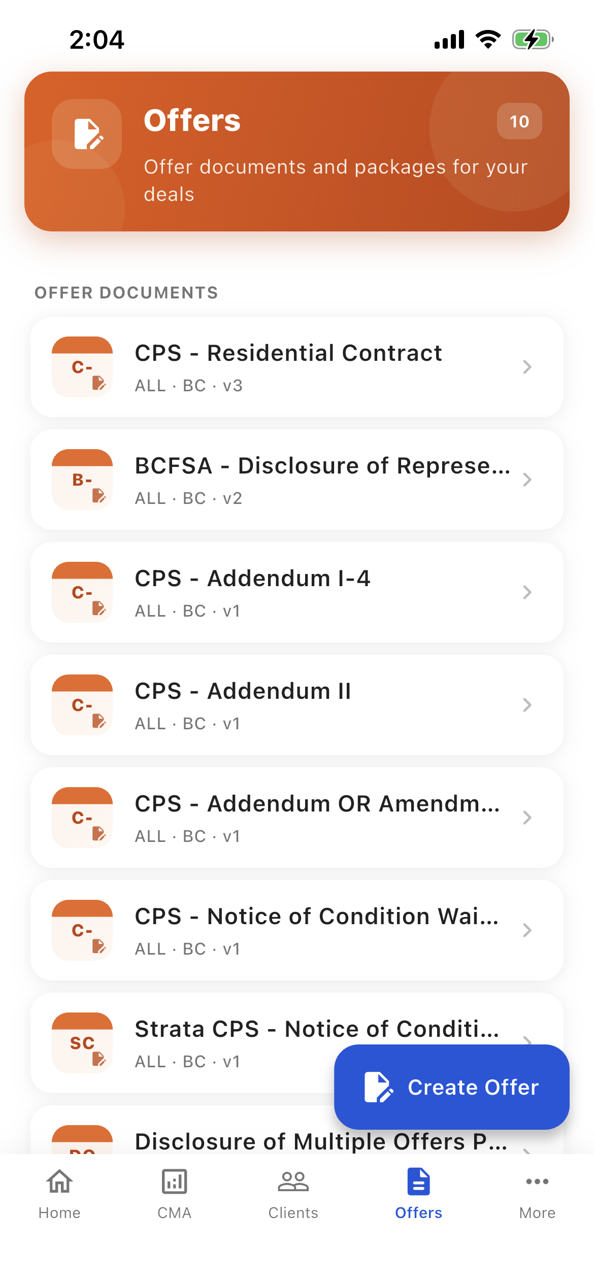 Offers, BC contract forms library