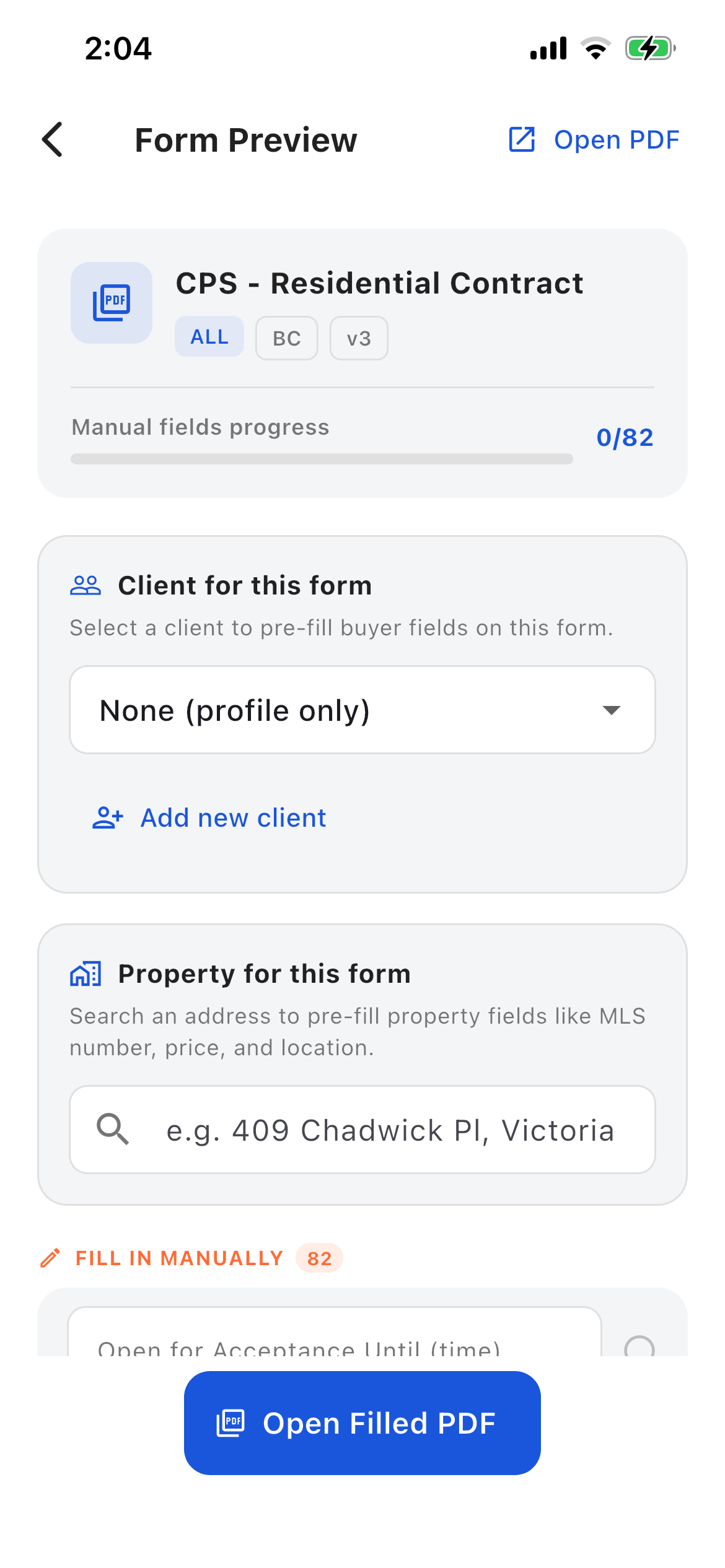 Form preview, pre-fill from a property